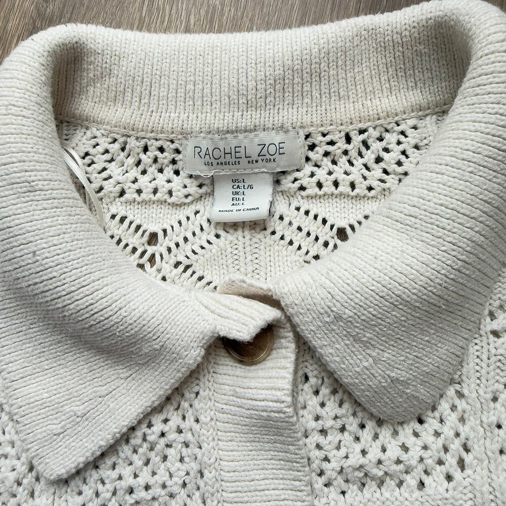 Rachel Zoe Cardigan Crochet Knit Collared Modern Women Size L Cream Ivory White - Picture 6 of 8